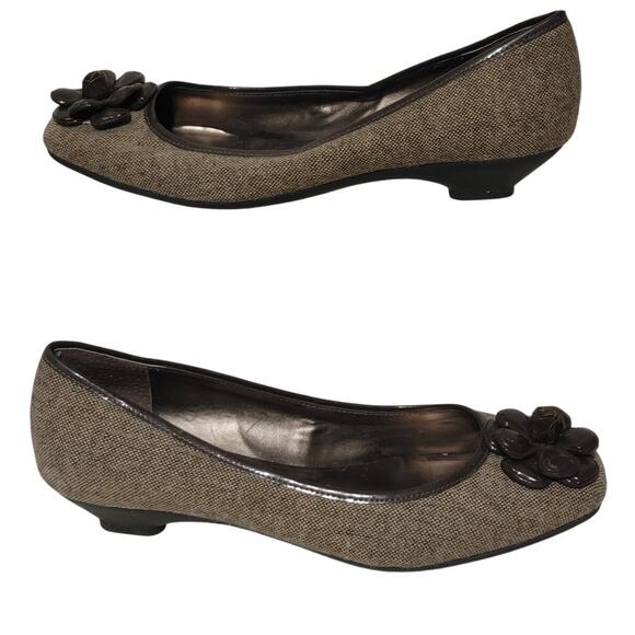 Anne Klein Bow Flats Embellished Slip On Ballet Shoes Woven Brown Womens 8.5M - Picture 2 of 6